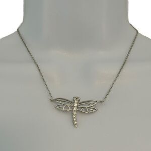 Silver-Toned Dragonfly Rhinestone Necklace